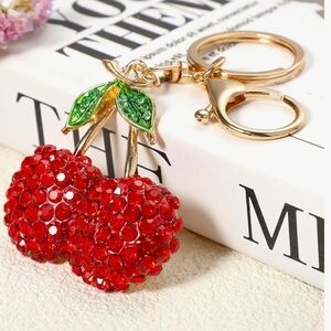 Cherry Rhinestone bedazzled bag charm purse keychain accessories
